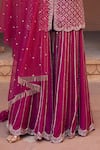 Shop_Charu and Vasundhara_Pink Kurta And Dupatta- Net Embellished Leaf Neck Sharara Set _Online_at_Aza_Fashions