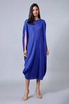 Buy_Scarlet Sage_Blue Polyester Giselle Draped Shift Dress_at_Aza_Fashions