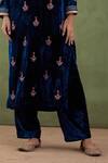 Abbaran_Blue Organza, Velvet Floral, Gota Round Embroidered Kurta Set _at_Aza_Fashions