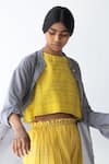 Buy_Urvashi Kaur_Yellow Silk Cotton Embroidery Round Crop Top  _at_Aza_Fashions