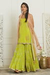 Buy_Rajiramniq_Green Silk Embroidery Scoop Neck Sequin Kurta Set _at_Aza_Fashions