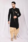 Buy_Arihant Rai Sinha_Black Embossed Fabric Asymmetric Sherwani Set_at_Aza_Fashions