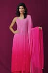 Buy_LABEL AISHWARYRIKA_Pink Georgette Hand Embroidery Mukaish Scoop Neck Chikankari Kurta _at_Aza_Fashions