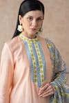 Buy_Thetaa_Pink Chanderi Silk Printed Geometrical Mandarin Placement Kurta Pant Set _Online_at_Aza_Fashions