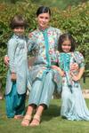 Buy_Thetaa_Sky Blue Cotton, Viscose, Silk Embroidery Pocket Print Pathani Kurta Set