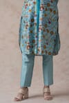 Buy_Thetaa_Sky Blue Dupion Silk Floral Band Collar Kurta Set 