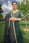 Thetaa_Green Polyester, Viscose, Satin, Silk Embroidery, Woven Anarkali Pant Set _at_Aza_Fashions