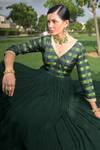 Buy_Thetaa_Green Polyester, Viscose, Satin, Silk Embroidery, Woven Anarkali Pant Set 