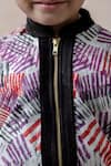 Thetaa Wine Velvet, Silk, Cotton Stripe Print Bomber Jacket at Aza Fashions Thetaa_Wine Velvet, Silk, Cotton Stripe Print Bomber Jacket _at_Aza_Fashions