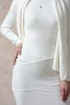 Buy_Thetaa_White Cotton Solid Cover-up Shawl Collar Bodycon Dress With 