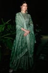 Buy_Archana Jaju_Green Anarkali Handwoven Chanderi Silk Hand Painted Kalamkari With Dupatta _at_Aza_Fashions