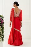 Shop_Nidhika Shekhar_Red Silk Embroidery V Neck Fish Cut Pre-draped Saree With Blouse _at_Aza_Fashions