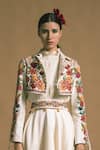 Buy_Chandrima_White Chanderi Flap Collar Cropped Bolero Jacket _at_Aza_Fashions