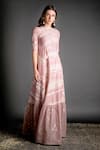 Sahil Kochhar_Pink Cotton Silk Round Lezha Handcrafted Maxi Dress  _Online_at_Aza_Fashions