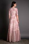 Shop_Sahil Kochhar_Pink Cotton Silk Round Lezha Handcrafted Maxi Dress  _at_Aza_Fashions