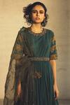 Parul and Preyanka_Blue Cotton Round Embroidered Anarkali With Dupatta  _Online_at_Aza_Fashions