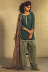 Buy_Parul and Preyanka_Blue Crepe Round Embroidered Kurta Set  _at_Aza_Fashions