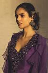 Shop_Parul and Preyanka_Purple Viscose Silk Round Embroidered Anarkali With Cape _at_Aza_Fashions