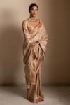 Buy_Priyanka Raajiv_Beige Silk Brocade Banarasi Woven Thread Saree _at_Aza_Fashions