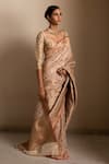 Shop_Priyanka Raajiv_Beige Silk Brocade Banarasi Woven Thread Saree _at_Aza_Fashions