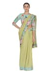 Buy_Uri by Mrunalini Rao_Yellow Checkered Cotton Saree_at_Aza_Fashions