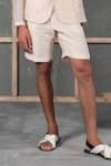 Urvashi Kaur_Peach Handwoven Silk Linen Shorts _Online_at_Aza_Fashions