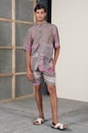 Shop_Urvashi Kaur_Grey Kota Cotton Tie And Dye Shorts  _at_Aza_Fashions