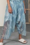 Shop_Urvashi Kaur_Blue Linen Noil Shibori Gathered Salwar  _at_Aza_Fashions