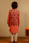 Shop_Tiny Colour_Peach Cotton, Silk Block Print Bundi Kurta Set _at_Aza_Fashions