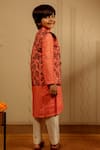 Tiny Colour_Peach Cotton, Silk Block Print Bundi Kurta Set _Online_at_Aza_Fashions