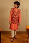 Buy_Tiny Colour_Peach Cotton, Silk Block Print Bundi Kurta Set _Online_at_Aza_Fashions