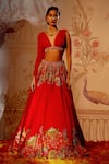 Aayushi Maniar_Red Lehenga Raw Silk Printed Phulvaari Embroidered And Blouse Set _Online_at_Aza_Fashions