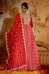 Buy_Aayushi Maniar_Red Anarkali Crepe Silk, Dupatta Net Patola Print, Bead And Metallic Work With_at_Aza_Fashions