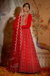 Shop_Aayushi Maniar_Red Anarkali Crepe Silk, Dupatta Net Patola Print, Bead And Metallic Work With_at_Aza_Fashions