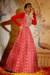 Aayushi Maniar_Red Anarkali Crepe Silk, Dupatta Net Patola Print, Bead And Metallic Work With_Online_at_Aza_Fashions