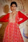 Buy_Aayushi Maniar_Red Anarkali Crepe Silk, Dupatta Net Patola Print, Bead And Metallic Work With_Online_at_Aza_Fashions