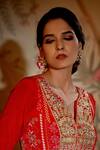 Aayushi Maniar_Red Anarkali Crepe Silk, Dupatta Net Patola Print, Bead And Metallic Work With_at_Aza_Fashions