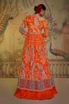 Shop_Aayushi Maniar_Orange Anarkali Crepe Silk Printed And Hand Embroidered Patola Lehenga Set _at_Aza_Fashions