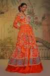 Buy_Aayushi Maniar_Orange Anarkali Crepe Silk Printed And Hand Embroidered Patola Lehenga Set _Online_at_Aza_Fashions