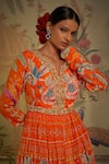 Shop_Aayushi Maniar_Orange Anarkali Crepe Silk Printed And Hand Embroidered Patola Lehenga Set _Online_at_Aza_Fashions