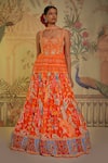 Buy_Aayushi Maniar_Orange Anarkali Silk, Dupatta Georgette Floral Print, Corset With_at_Aza_Fashions