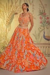 Shop_Aayushi Maniar_Orange Lehenga Crepe Silk Printed And Hand Embroidered Floral One Set _at_Aza_Fashions