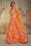 Buy_Aayushi Maniar_Orange Lehenga Crepe Silk Printed And Hand Embroidered Floral One Set _Online_at_Aza_Fashions