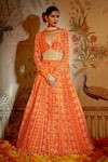 Buy_Aayushi Maniar_Orange Anarkali Crepe Silk Printed And Hand Embroidered Patola With Dupatta _at_Aza_Fashions