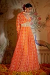 Aayushi Maniar_Orange Anarkali Crepe Silk Printed And Hand Embroidered Patola With Dupatta _Online_at_Aza_Fashions