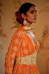 Buy_Aayushi Maniar_Orange Anarkali Crepe Silk Printed And Hand Embroidered Patola With Dupatta _Online_at_Aza_Fashions