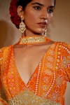 Shop_Aayushi Maniar_Orange Anarkali Crepe Silk Printed And Hand Embroidered Patola With Dupatta _Online_at_Aza_Fashions