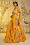 Aayushi Maniar_Yellow Anarkali Georgette And Silk, Dupatta Swiss Net Amber With_Online_at_Aza_Fashions