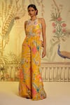 Buy_Aayushi Maniar_Yellow Crepe Silk Printed And Hand Embroidered Floral Jumpsuit _at_Aza_Fashions