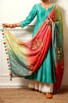 Shop_Loka by Veerali Raveshia_Green Chanderi Silk Embroidered Mirror Notched Kalidar Kurta Set _at_Aza_Fashions